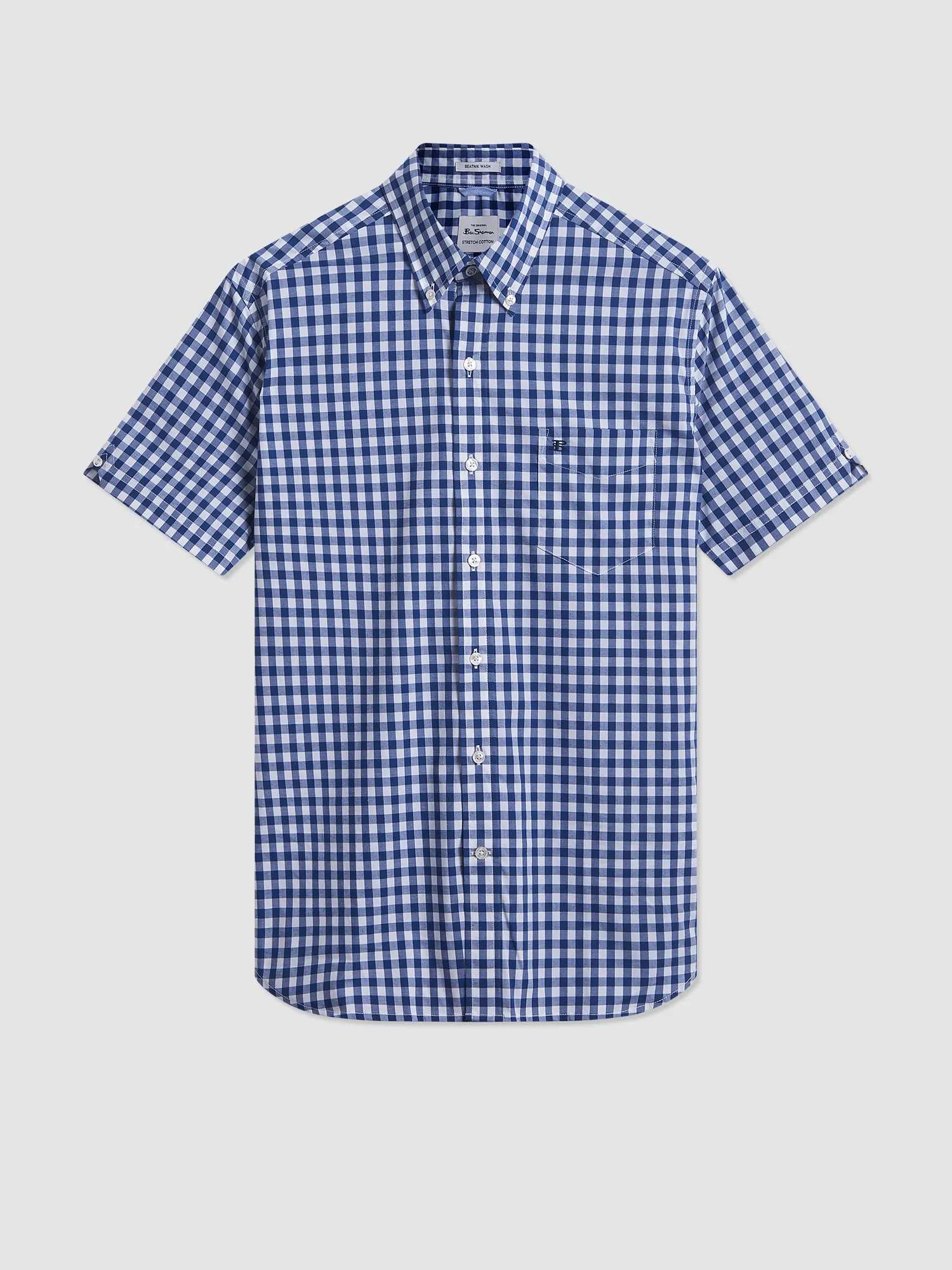 Short Sleeve House Poplin Gingham Shirt - Navy sold by Ben Sherman