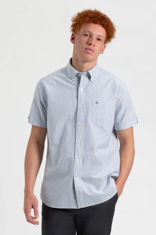 Short Sleeve Brighton Oxford Organic Shirt - Indigo Bengal Stripe sold by Ben Sherman