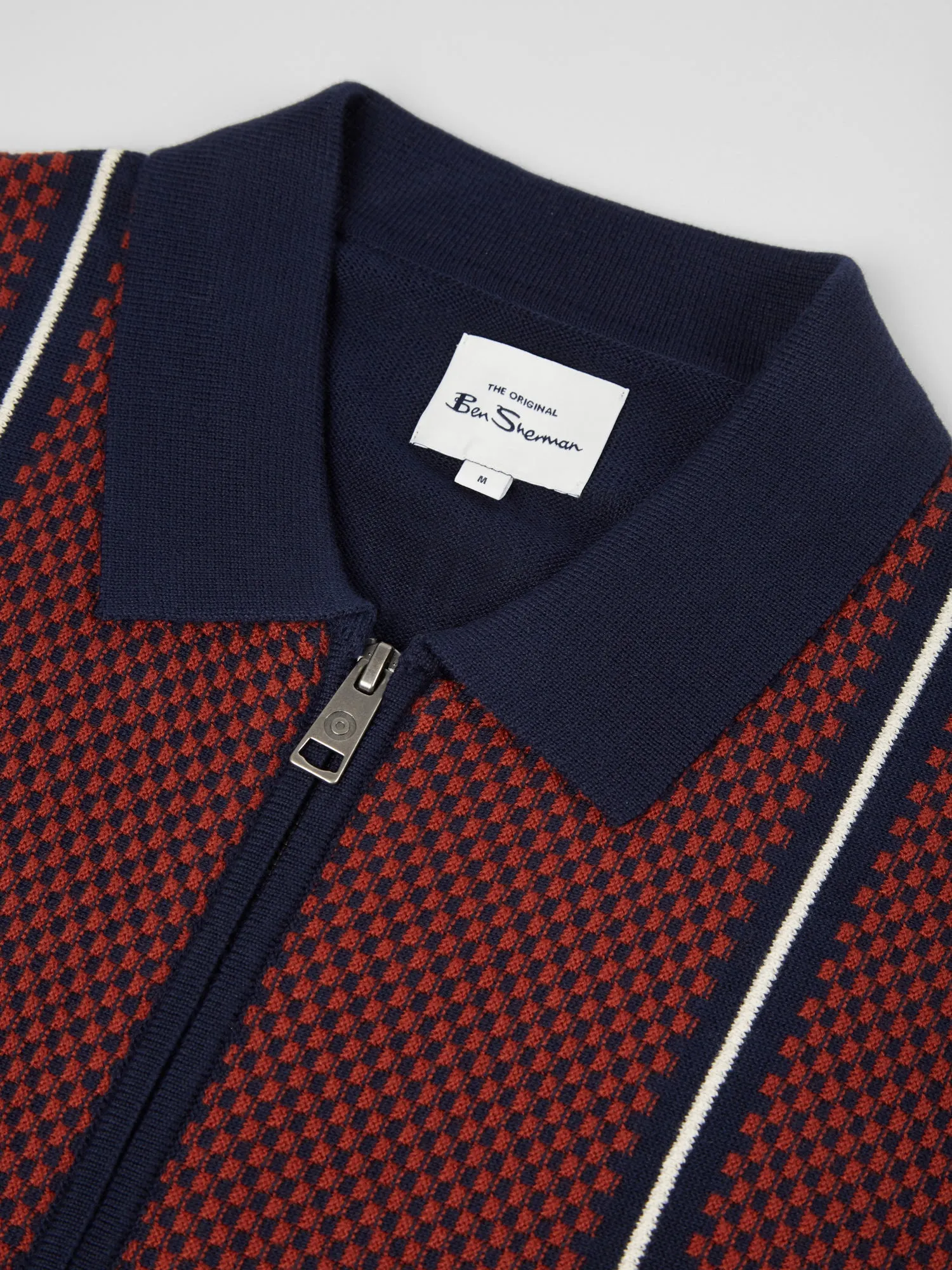Short-Sleeve Jacquard Zip-Through Knit Polo - Marine sold by Ben Sherman product image thumbnail 3