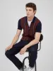 Short-Sleeve Jacquard Zip-Through Knit Polo - Marine sold by Ben Sherman