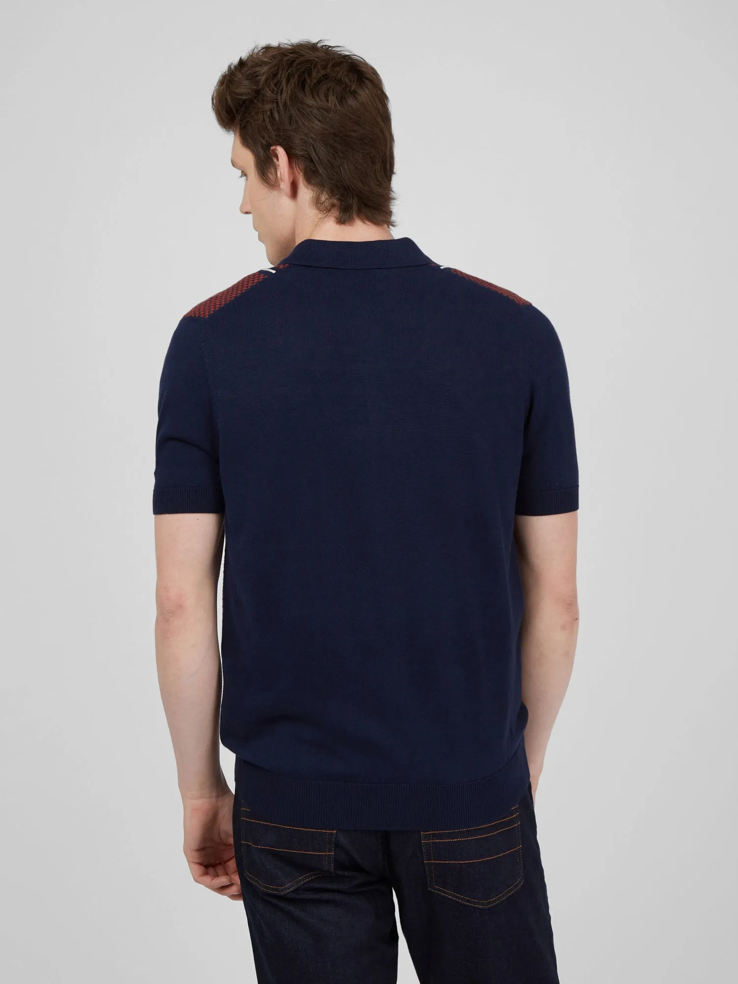 Short-Sleeve Jacquard Zip-Through Knit Polo - Marine sold by Ben Sherman product image thumbnail 2