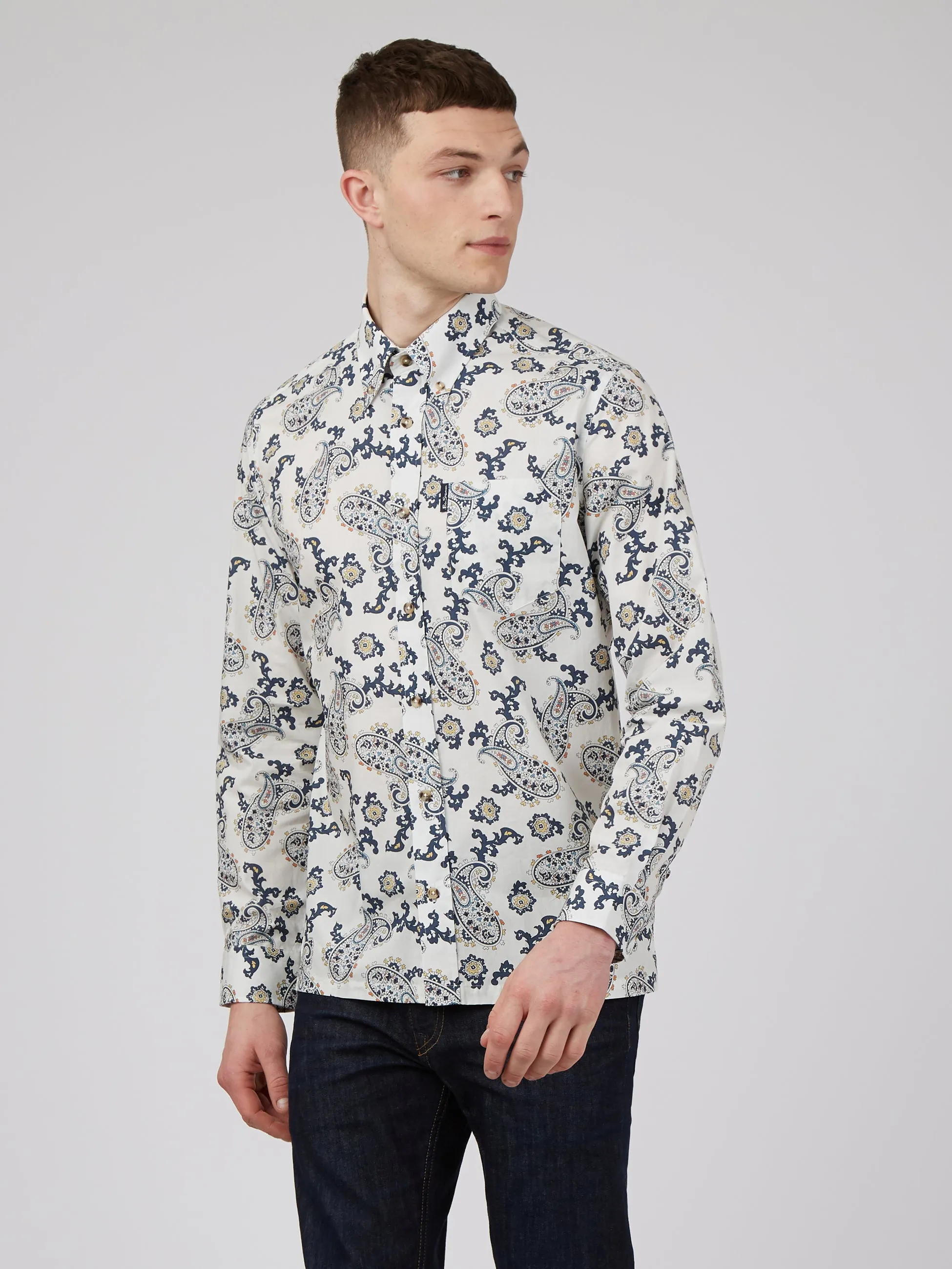 Large Paisley Print Long-Sleeve Shirt - Snow White sold by Ben Sherman