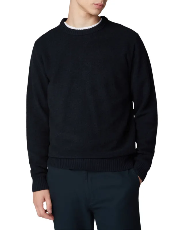 Boucle Knit Crewneck Sweater - Dark Navy sold by Ben Sherman