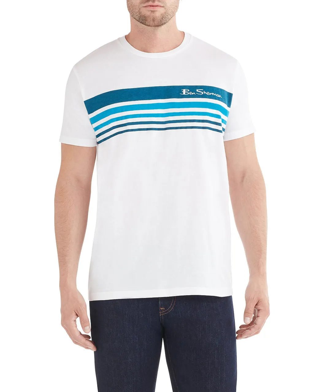 Ombre Stripe Print Styled T-Shirt - White sold by Ben Sherman