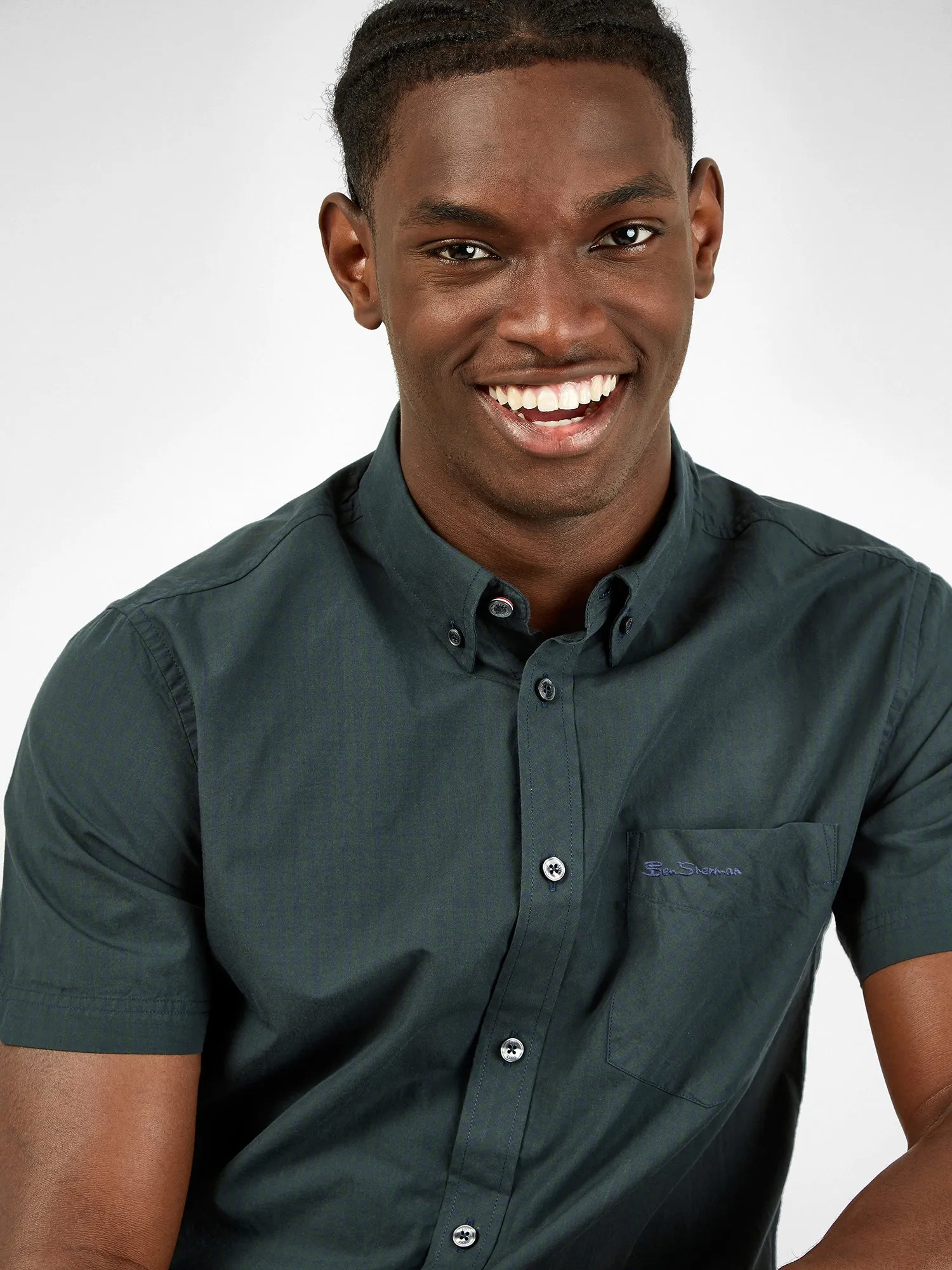 Signature Short-Sleeve Gingham Shirt - Dark Green sold by Ben Sherman