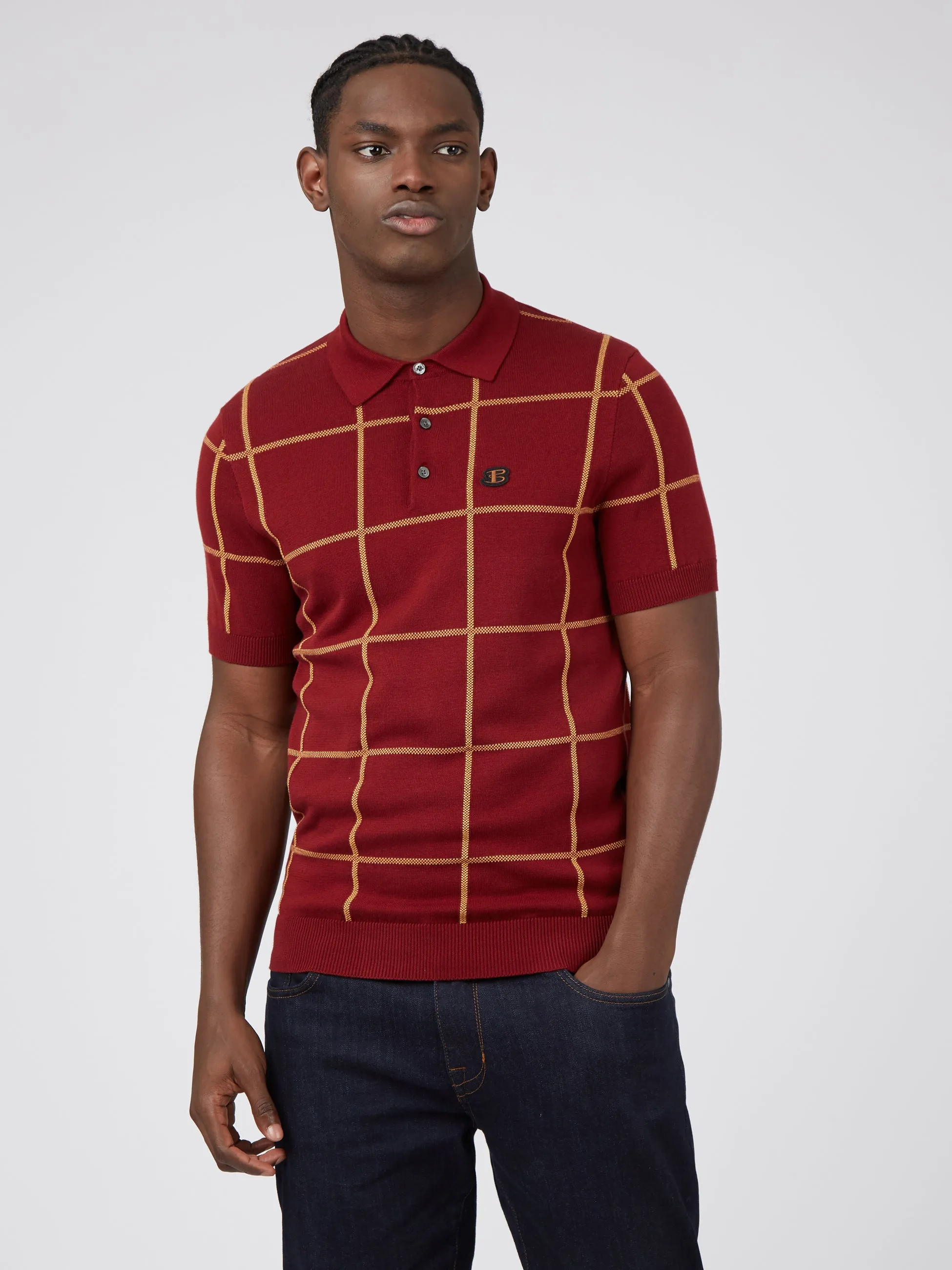 B by Ben Sherman Jacquard Check Knit Polo - Claret sold by Ben Sherman product image thumbnail 2