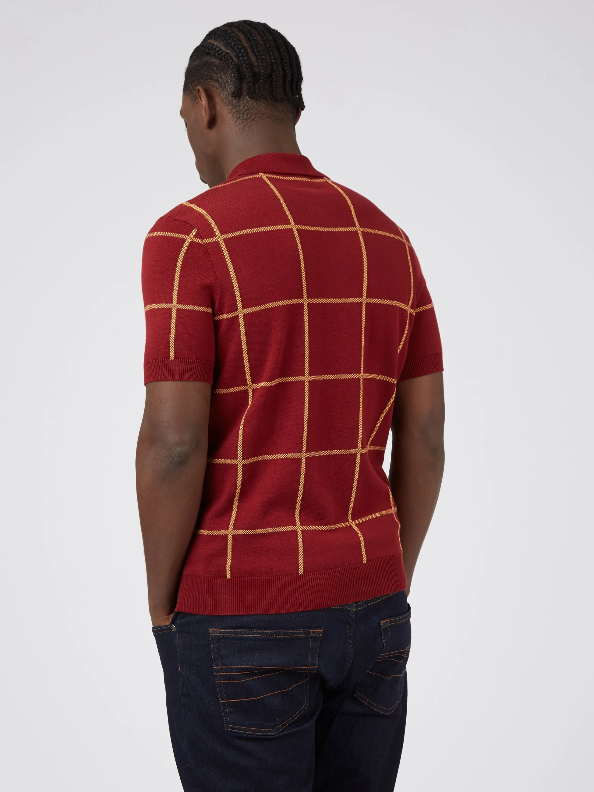 B by Ben Sherman Jacquard Check Knit Polo - Claret sold by Ben Sherman product image thumbnail 4