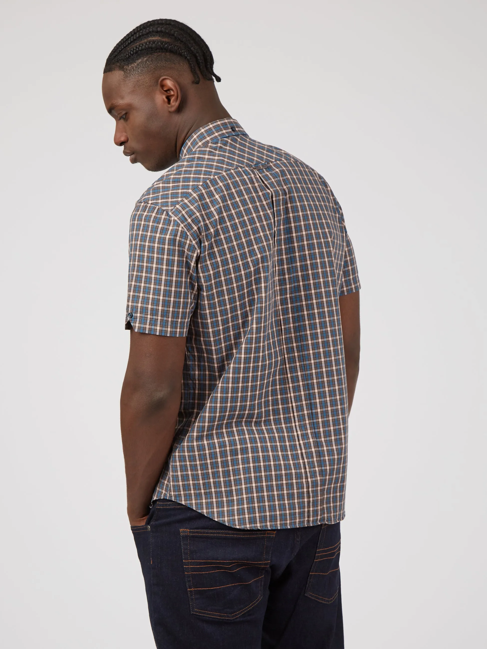 Signature House Check Short-Sleeve Shirt - Wedgewood Blue sold by Ben Sherman product image thumbnail 3