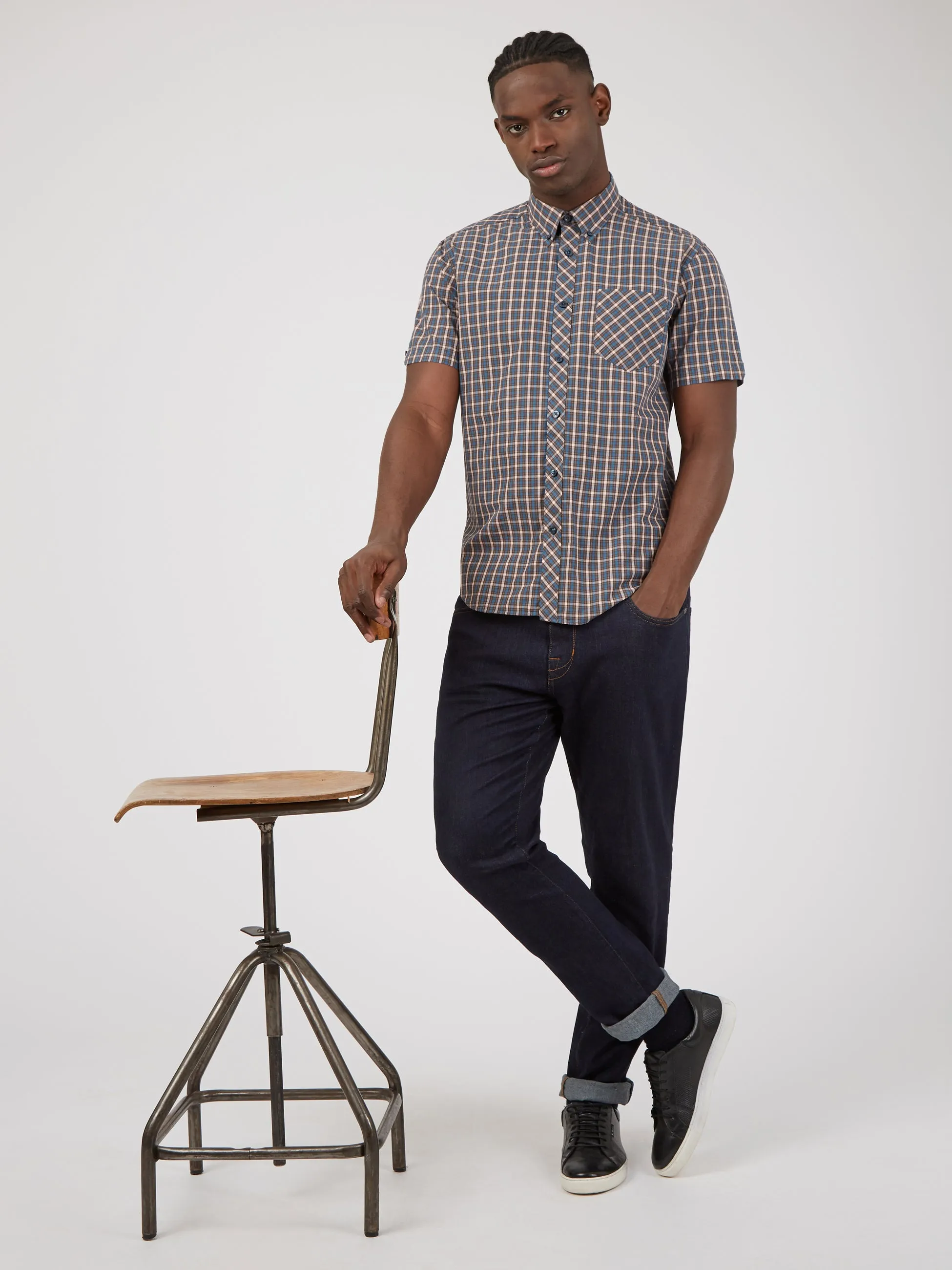 Signature House Check Short-Sleeve Shirt - Wedgewood Blue sold by Ben Sherman product image thumbnail 5