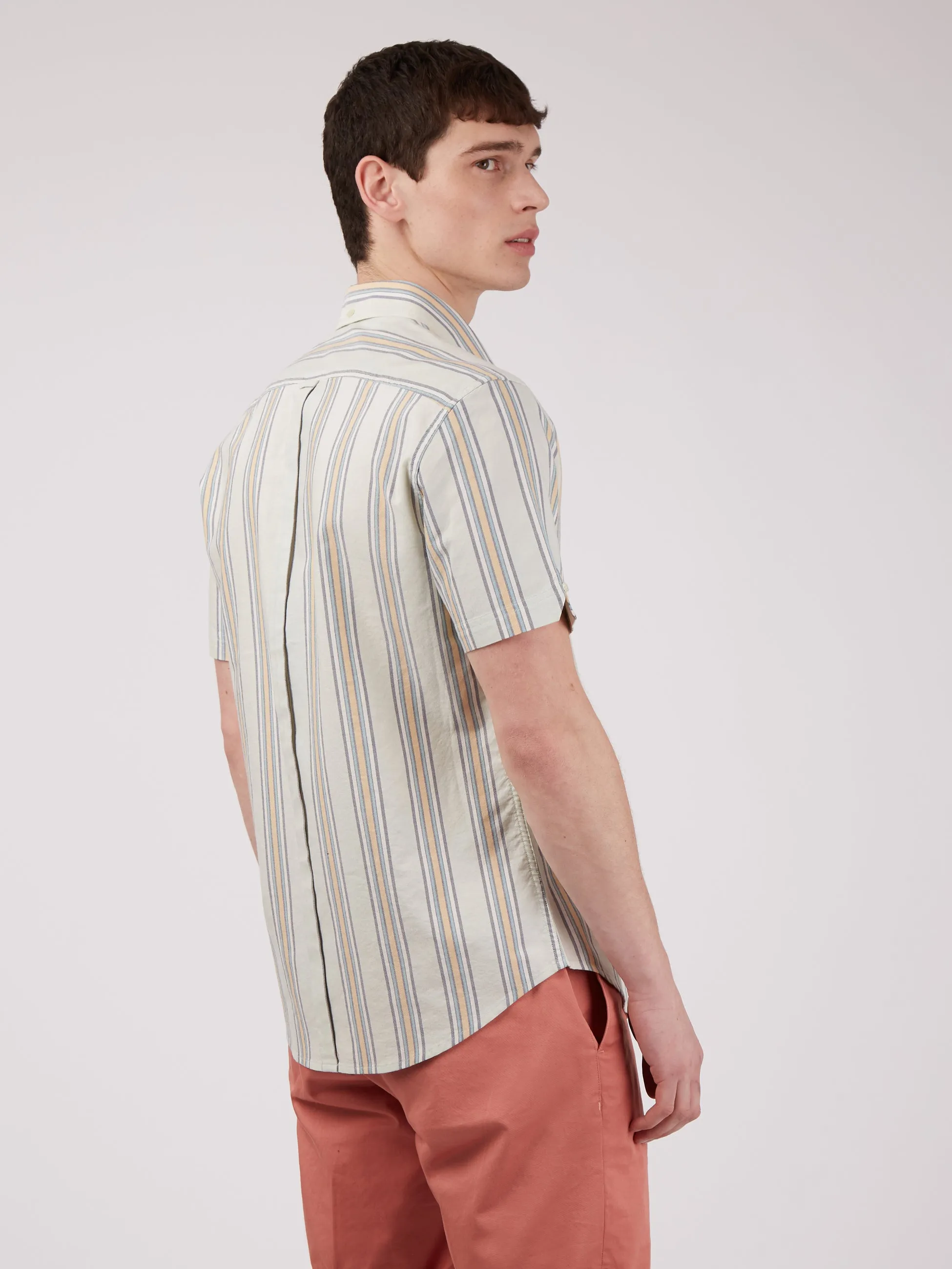 Ivy Oxford Stripe Short-Sleeve Shirt - Eggshell sold by Ben Sherman product image thumbnail 5