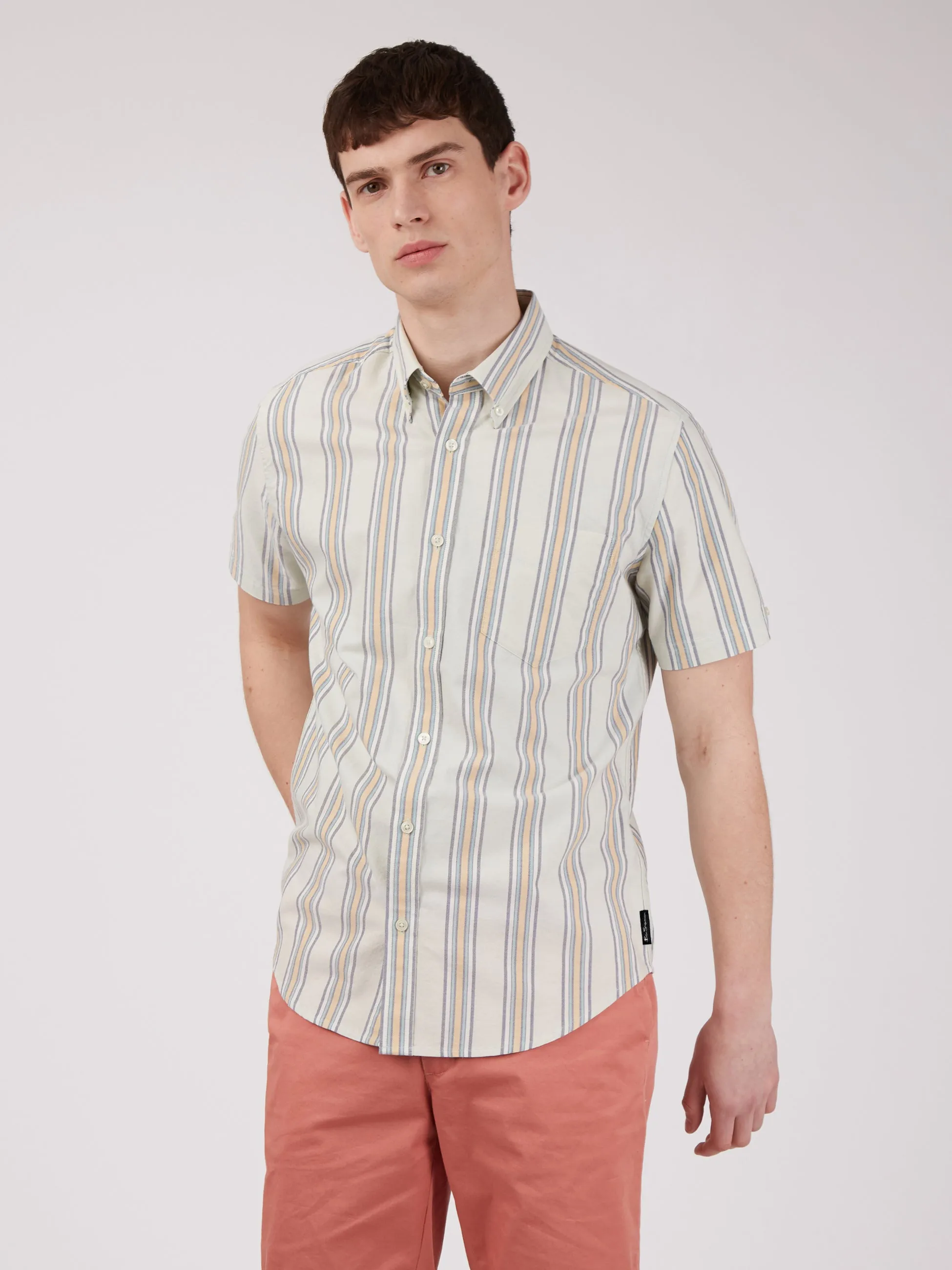 Ivy Oxford Stripe Short-Sleeve Shirt - Eggshell sold by Ben Sherman product image thumbnail 4