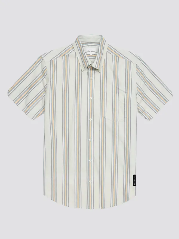Ivy Oxford Stripe Short-Sleeve Shirt - Eggshell sold by Ben Sherman