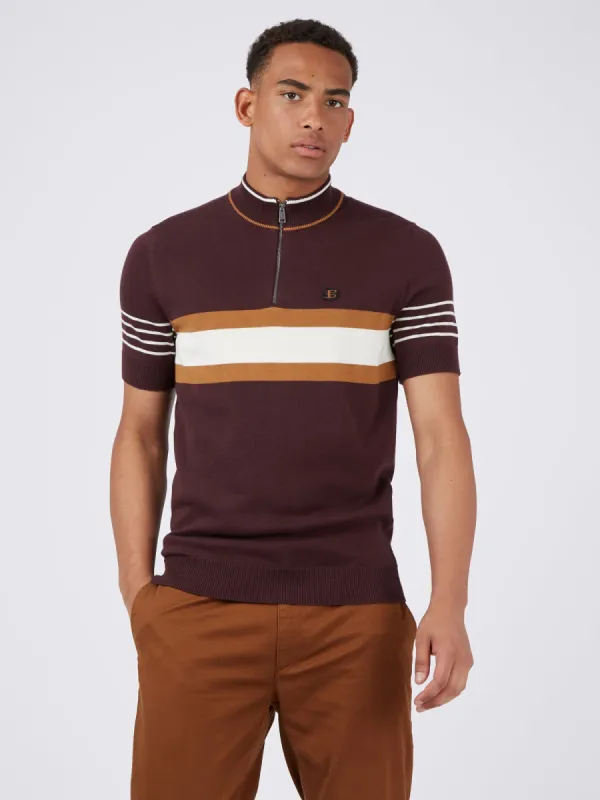 B by Ben Sherman Short-Sleeve Zip-Neck Knit Polo - Bordeaux sold by Ben Sherman