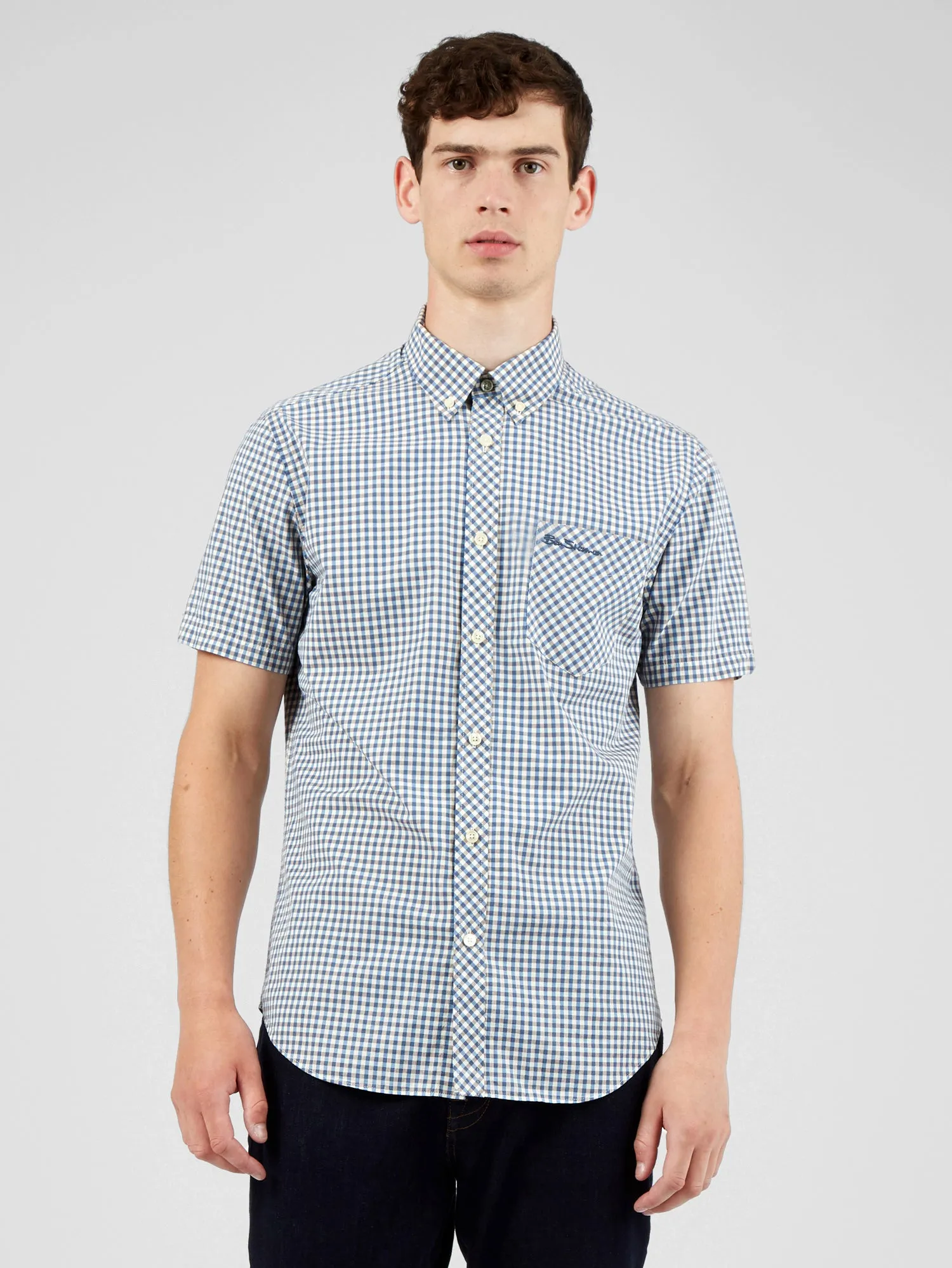 Signature Short-Sleeve Gingham Shirt - Persian Blue sold by Ben Sherman