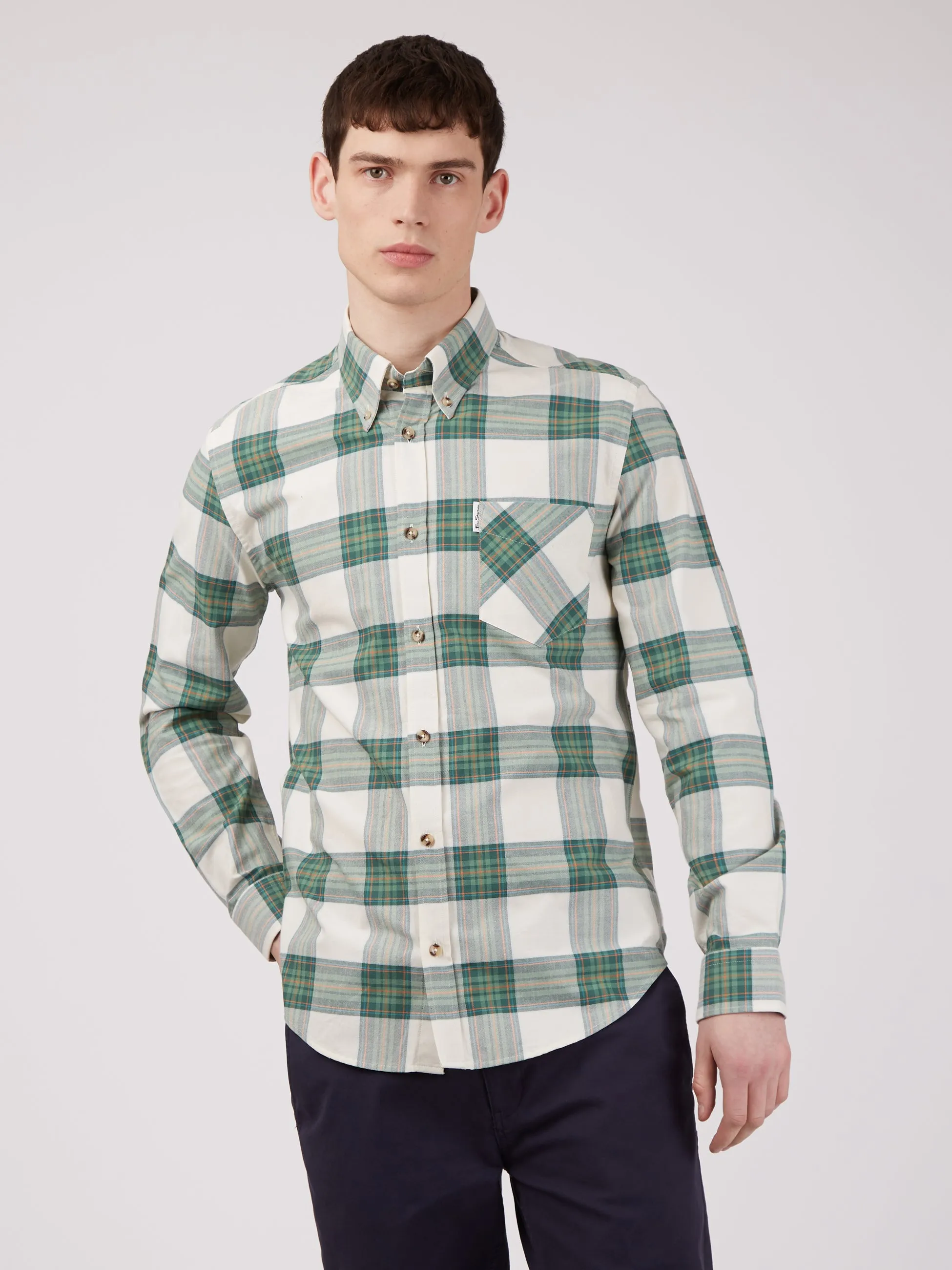 Oxford Tartan Check Long-Sleeve Shirt - Hunter Green sold by Ben Sherman