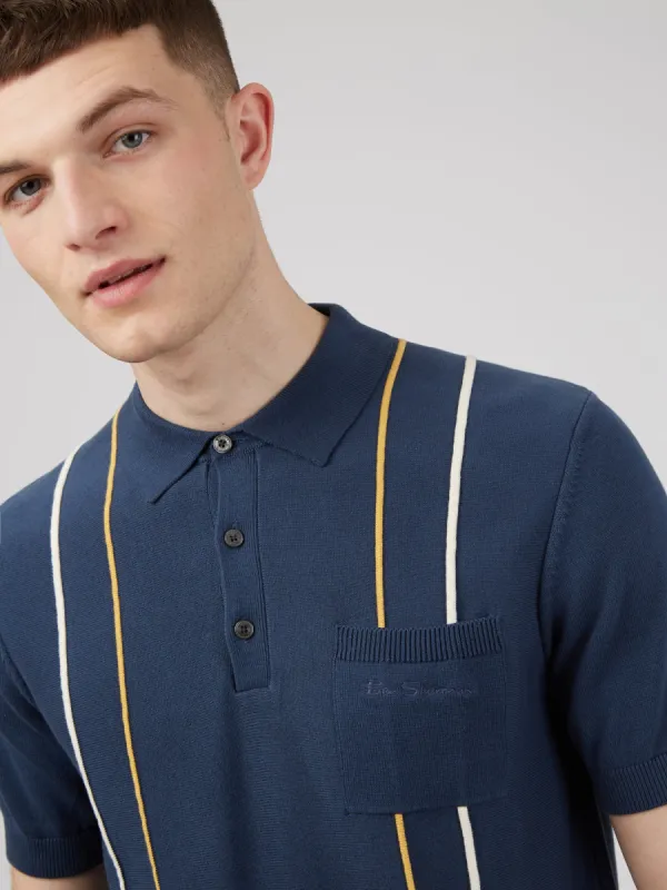 Minimal Mod Knit Striped Polo - Blue Denim sold by Ben Sherman