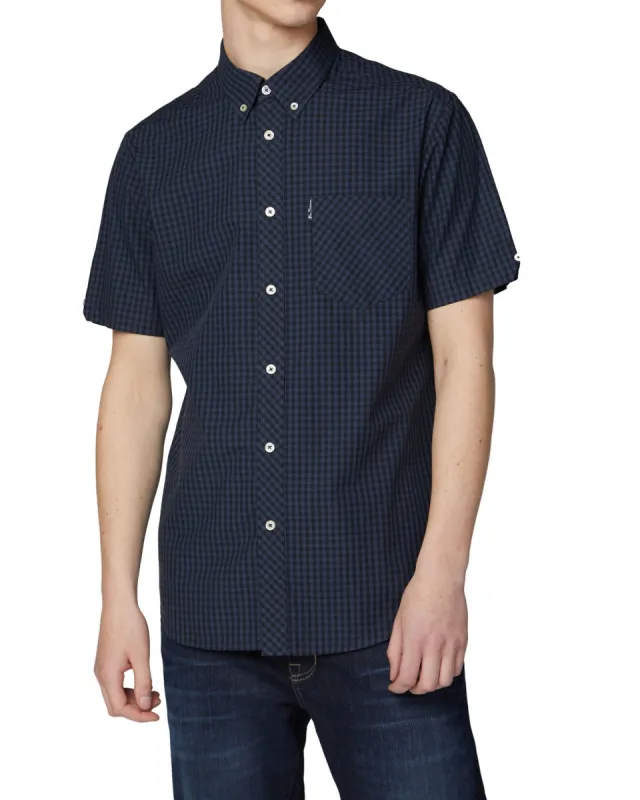 Short-Sleeve Gingham Shirt - Blue Grey sold by Ben Sherman