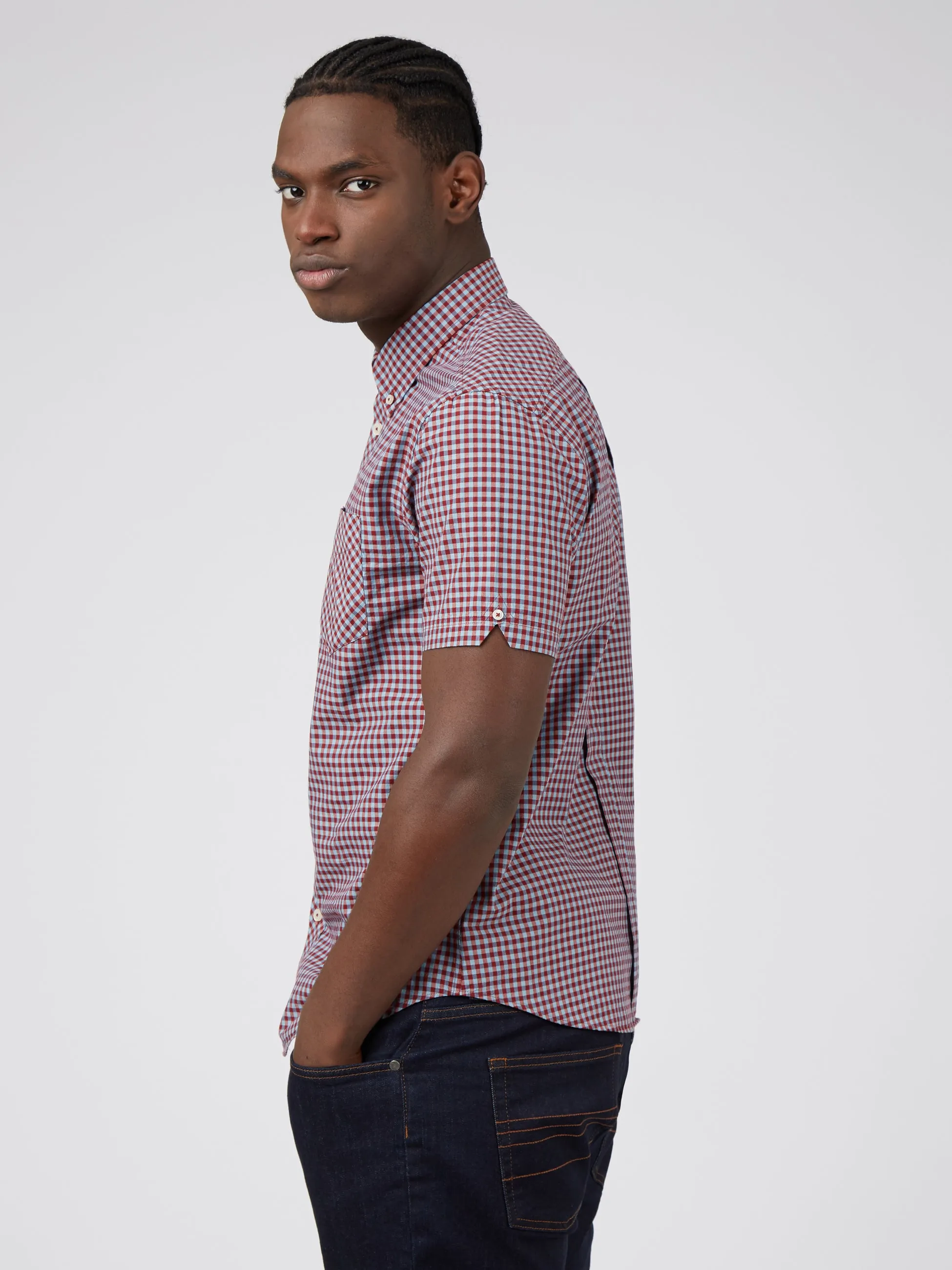 Signature Short-Sleeve Gingham Shirt - Claret sold by Ben Sherman product image thumbnail 4
