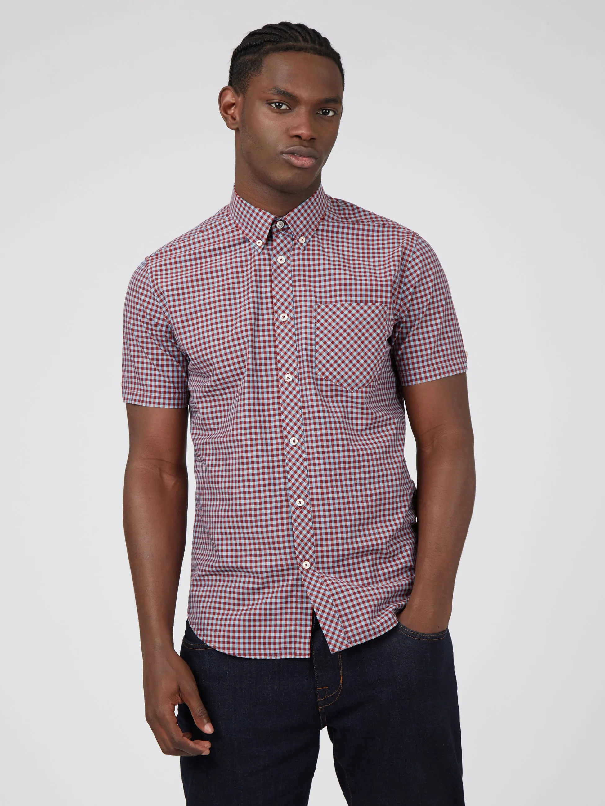 Signature Short-Sleeve Gingham Shirt - Claret sold by Ben Sherman product image thumbnail 3