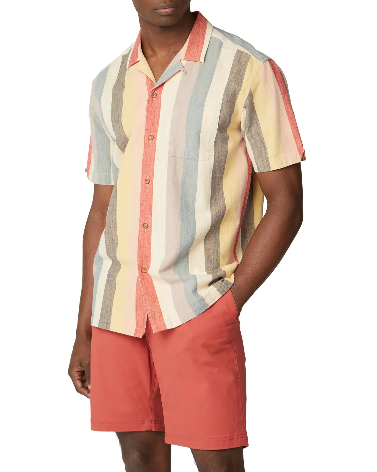 Short-Sleeve Reverse Chambray Shirt - Red sold by Ben Sherman