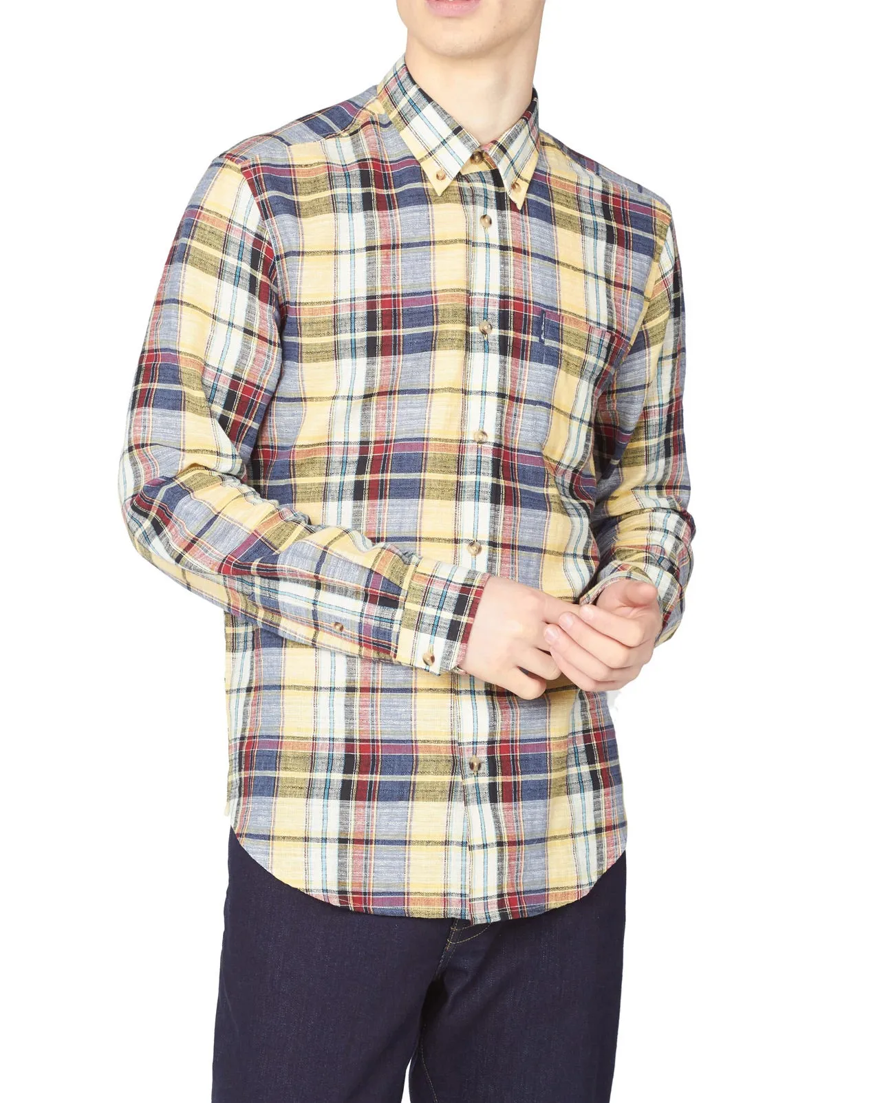 Long-Sleeve Slub Madras Check Shirt - Yellow sold by Ben Sherman product image thumbnail 2