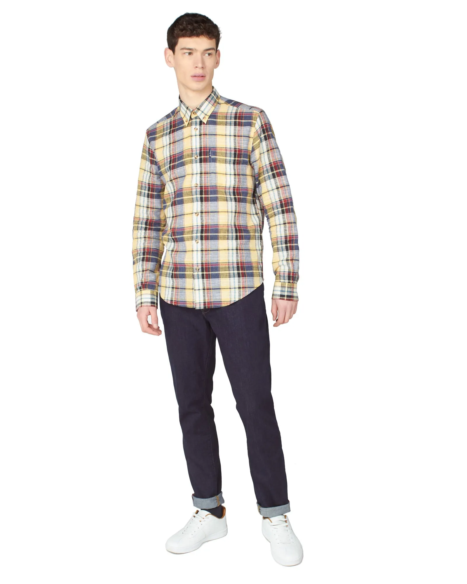 Long-Sleeve Slub Madras Check Shirt - Yellow sold by Ben Sherman product image thumbnail 5