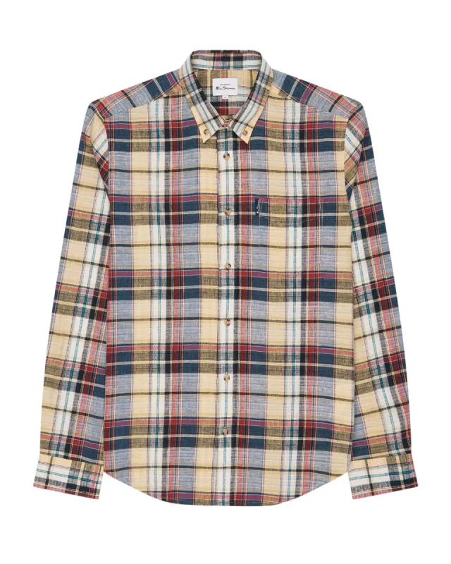 Long-Sleeve Slub Madras Check Shirt - Yellow sold by Ben Sherman