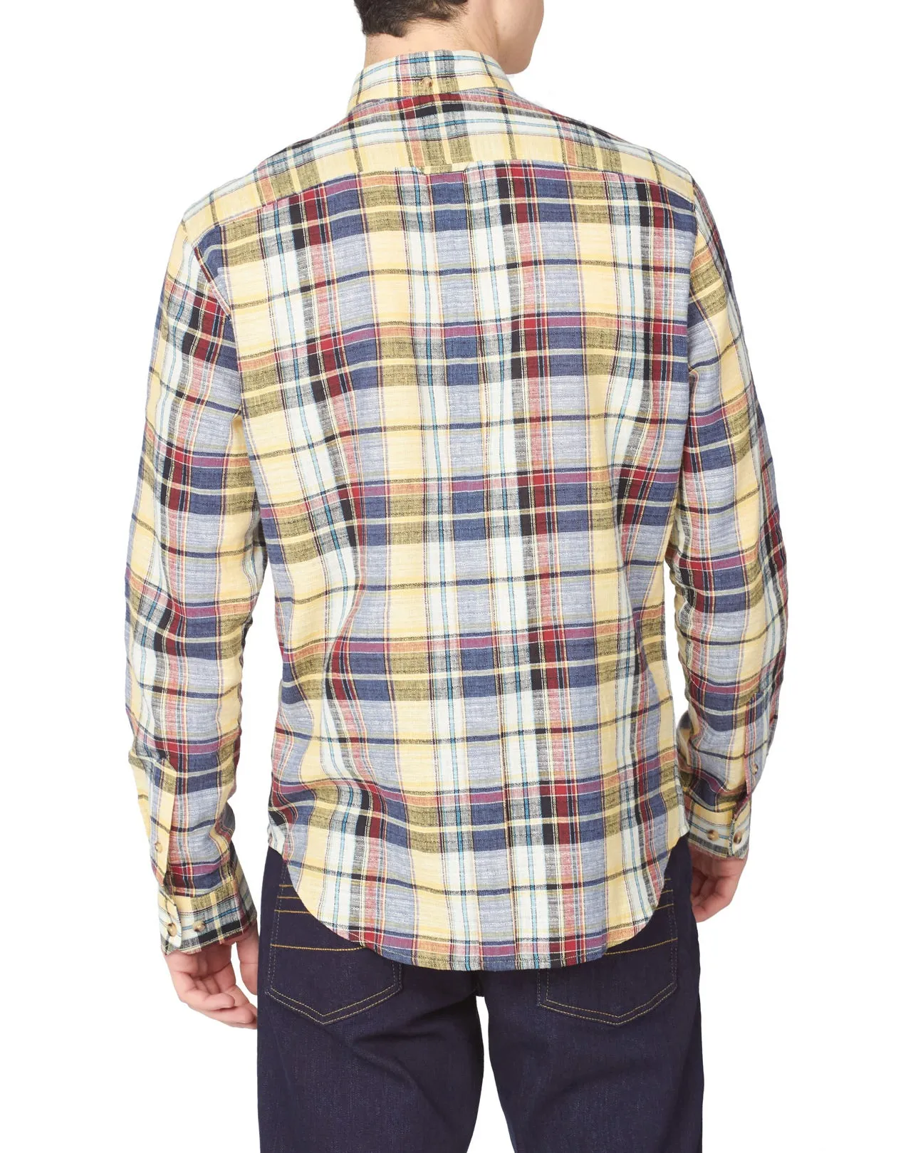 Long-Sleeve Slub Madras Check Shirt - Yellow sold by Ben Sherman product image thumbnail 3