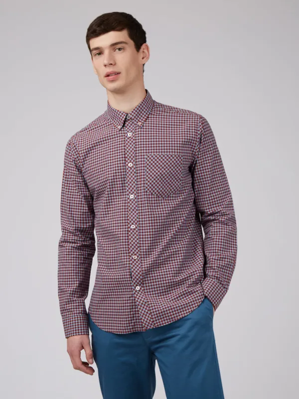 Signature Long-Sleeve Gingham Shirt - Claret sold by Ben Sherman