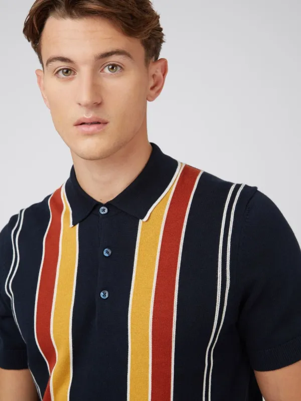 Signature Mod Knit Stripe Polo - Navy sold by Ben Sherman
