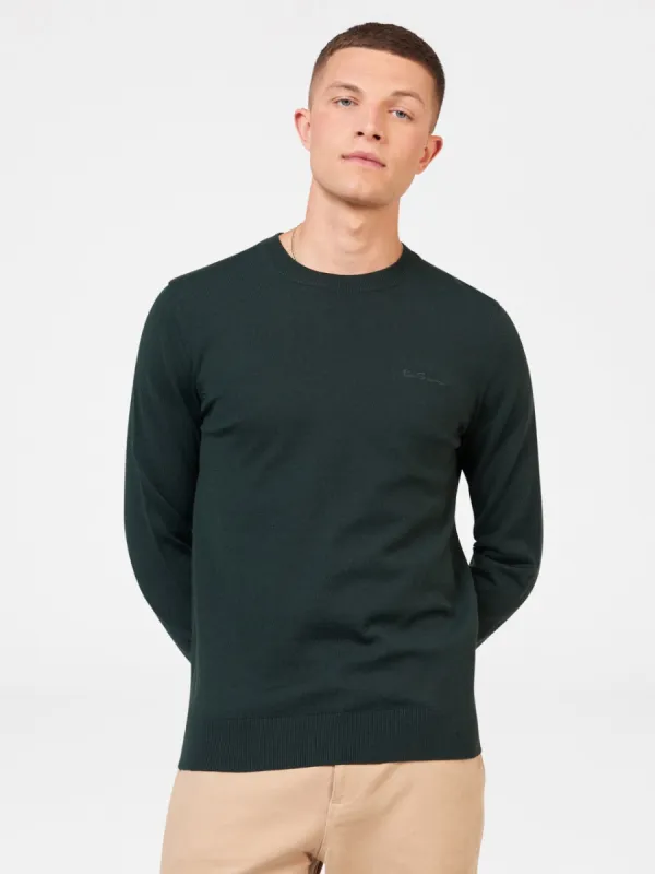 Signature Merino Crewneck Sweater - Dark Green sold by Ben Sherman