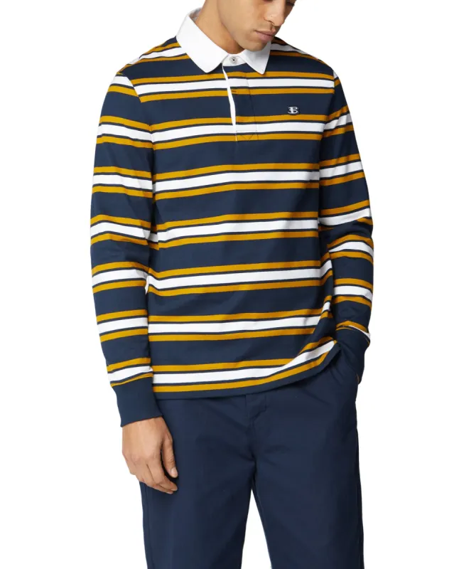 Striped Rugby Polo Shirt - Dark Navy sold by Ben Sherman