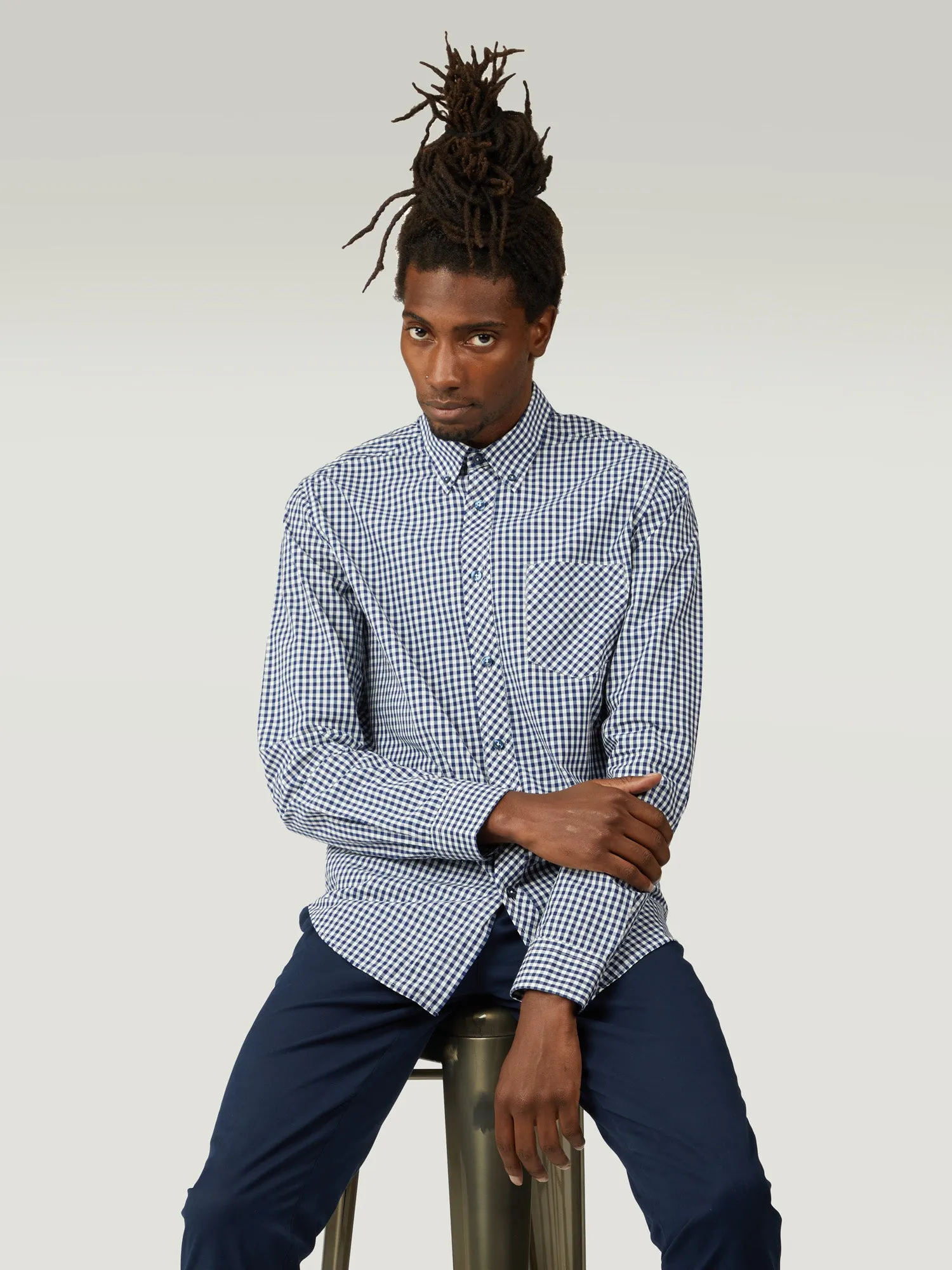 Signature Long-Sleeve Gingham Shirt - Dark Blue sold by Ben Sherman product image thumbnail 4