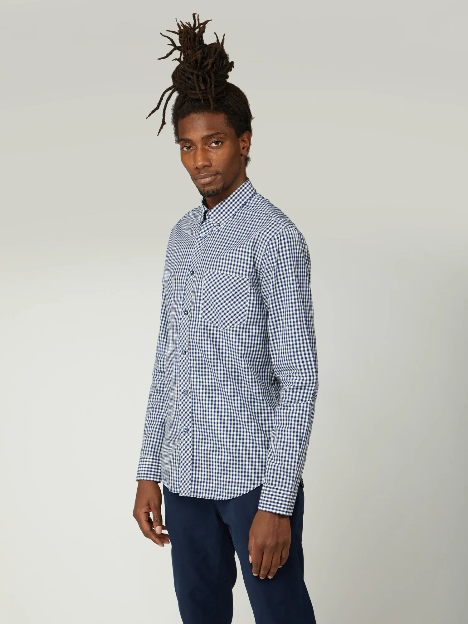 Signature Long-Sleeve Gingham Shirt - Dark Blue sold by Ben Sherman product image thumbnail 5
