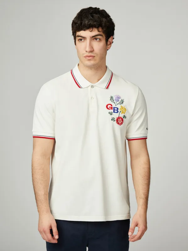 Team GB Floral Embroidered Pique Polo - Ivory sold by Ben Sherman
