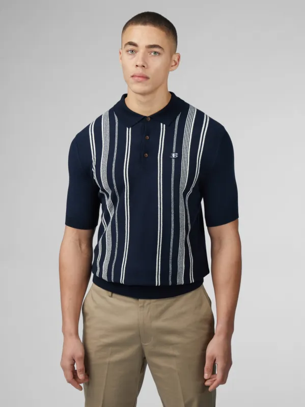 B by Ben Sherman Crinkle Cotton Stripe Polo - Dark Navy sold by Ben Sherman
