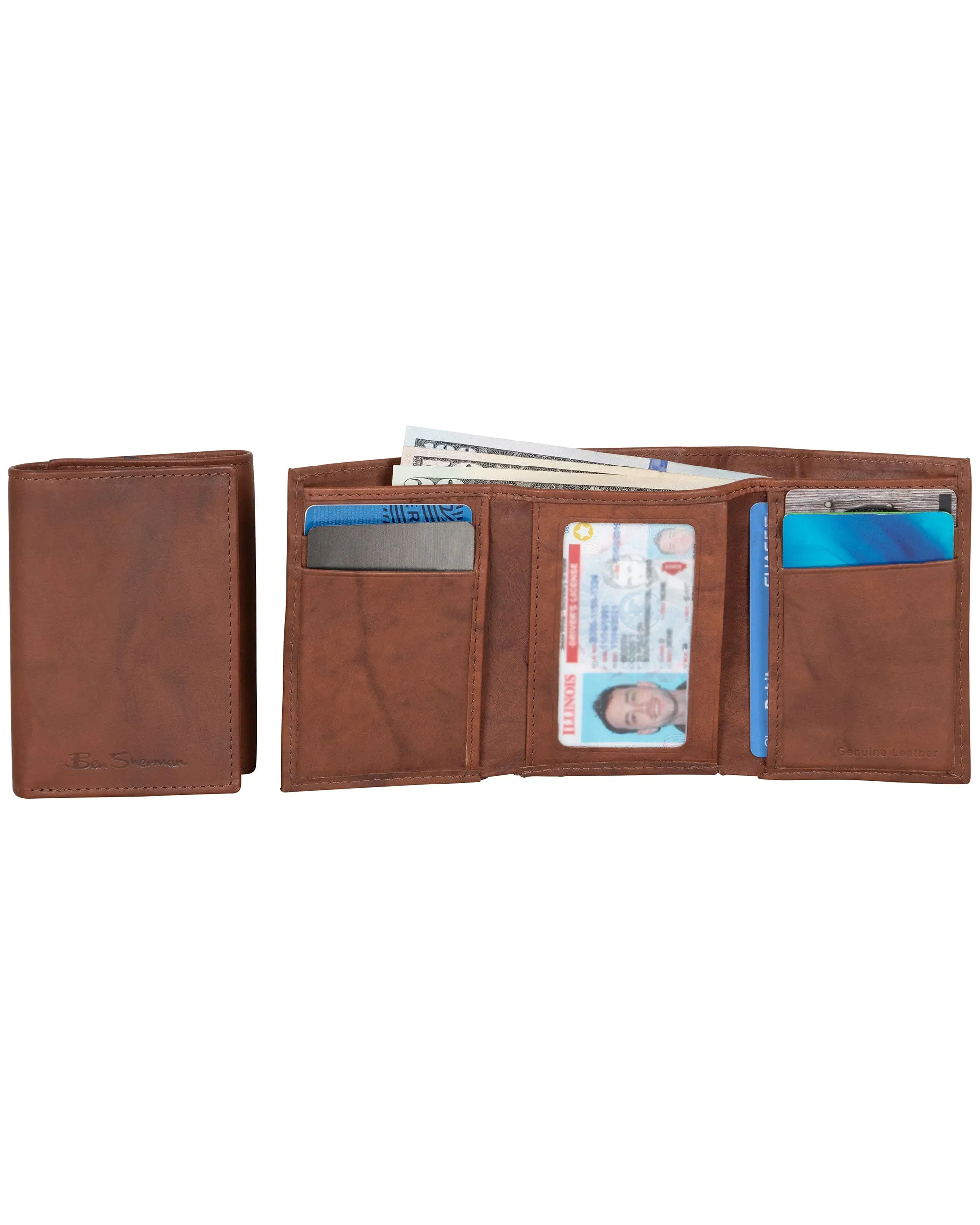 Manchester Full-Grain Cowhide Marble Crunch Leather Trifold Wallet - Cognac sold by Ben Sherman product image thumbnail 2