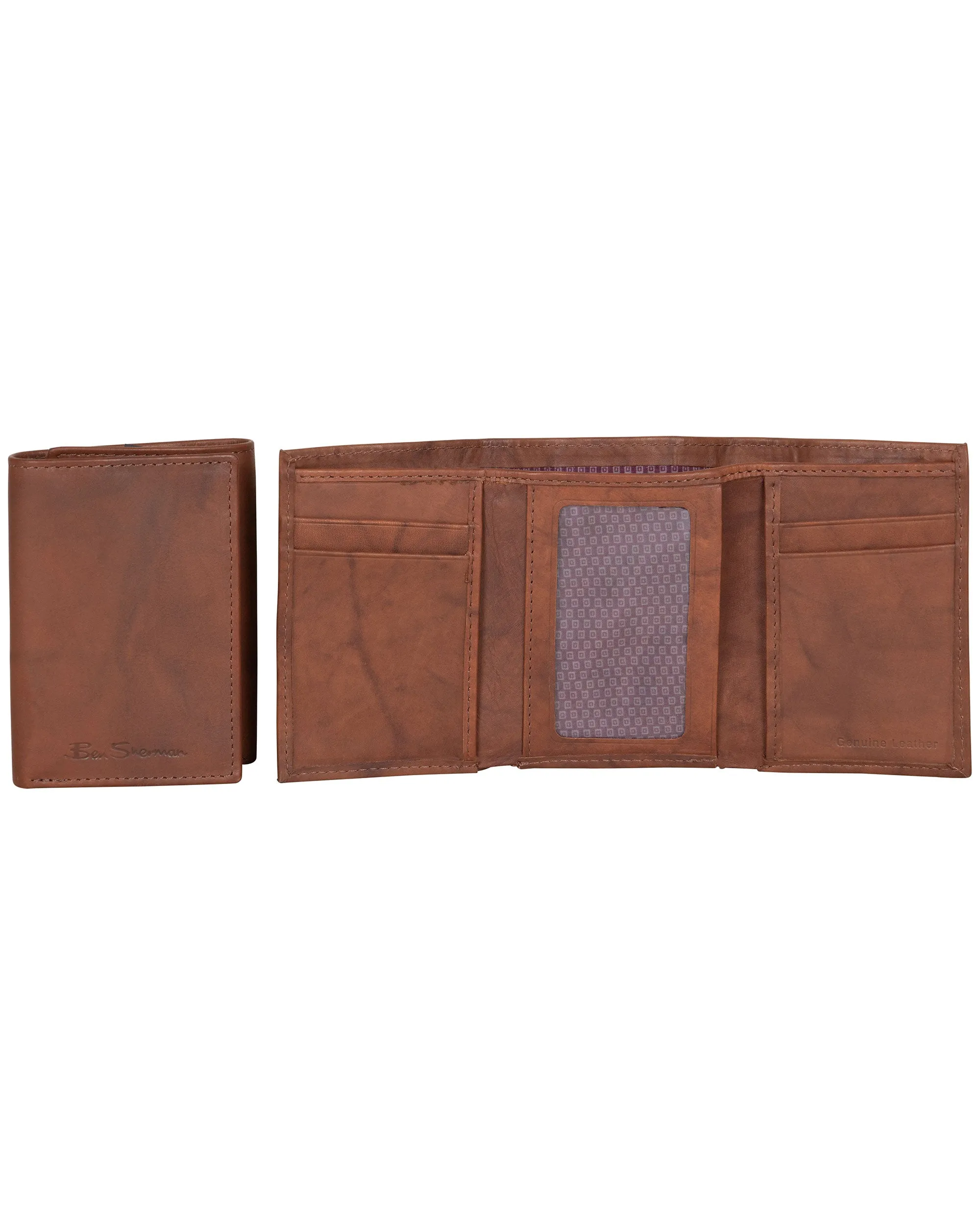 Manchester Full-Grain Cowhide Marble Crunch Leather Trifold Wallet - Cognac sold by Ben Sherman product image thumbnail 3