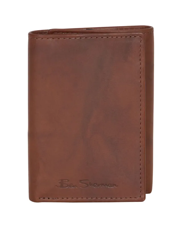 Manchester Full-Grain Cowhide Marble Crunch Leather Trifold Wallet - Cognac made by Heritage