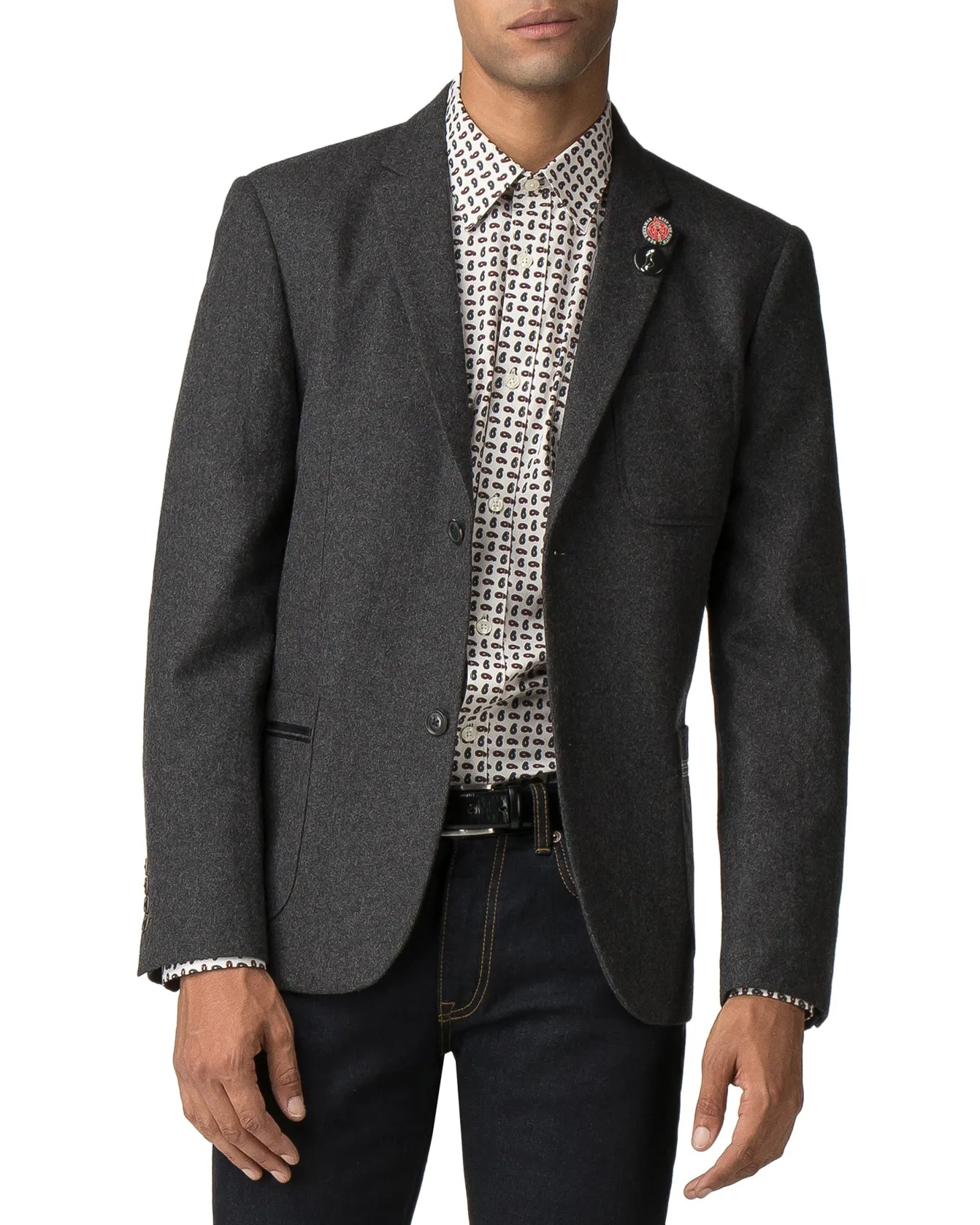 Tipped Flannel Blazer - Charcoal sold by Ben Sherman