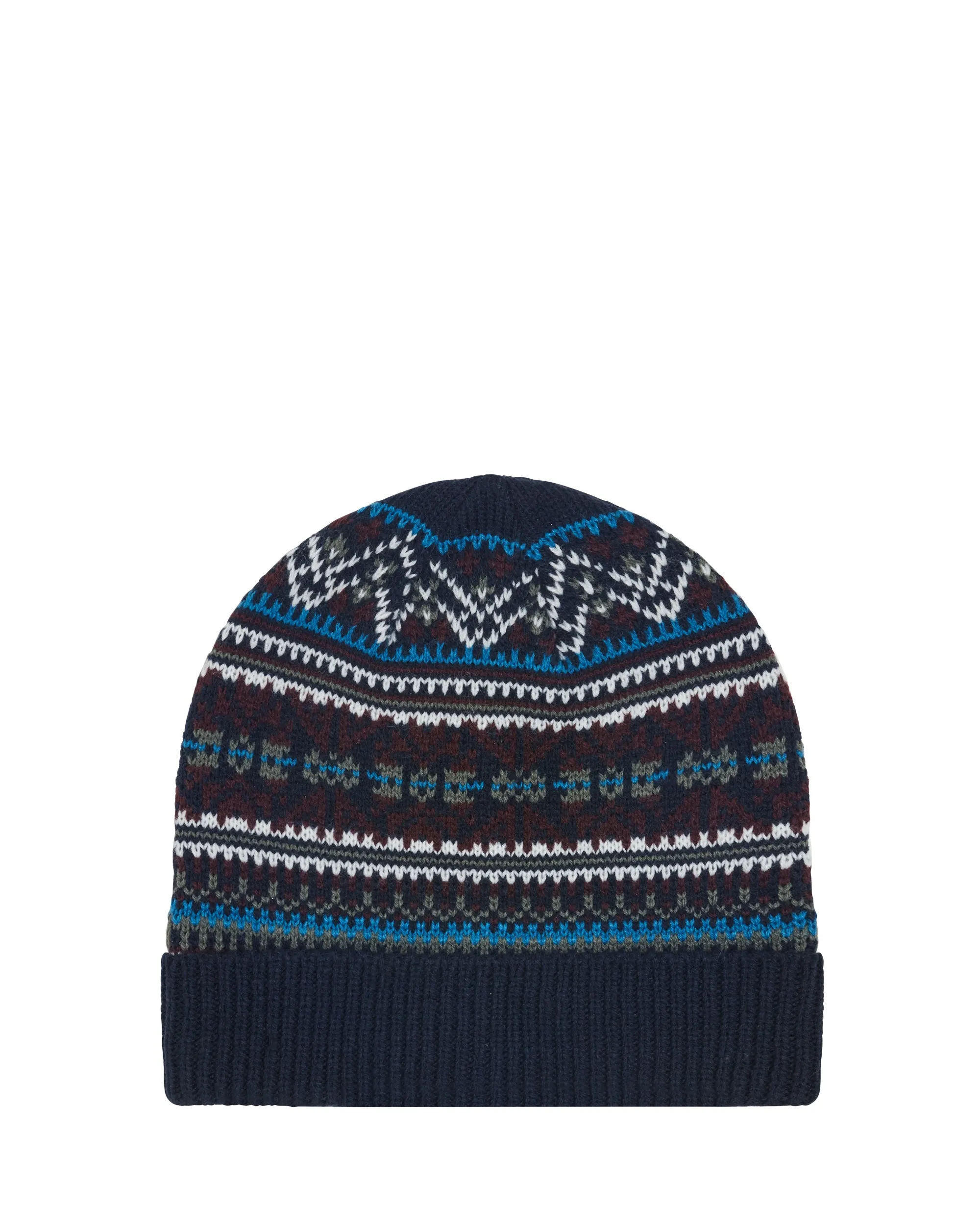 Fair Isle Knit Cuff Toque Beanie Hat - Navy Combo sold by Ben Sherman