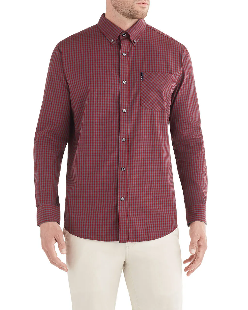 Long-Sleeve Classic Gingham Shirt - Tawny Port sold by Ben Sherman