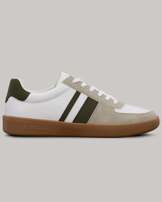 Hyde Olive Stripe Sneaker - White sold by Ben Sherman