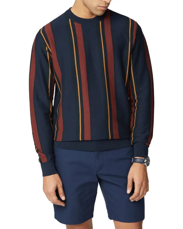 Knitted Mod Stripe Crewneck Sweater - Dark Navy sold by Ben Sherman