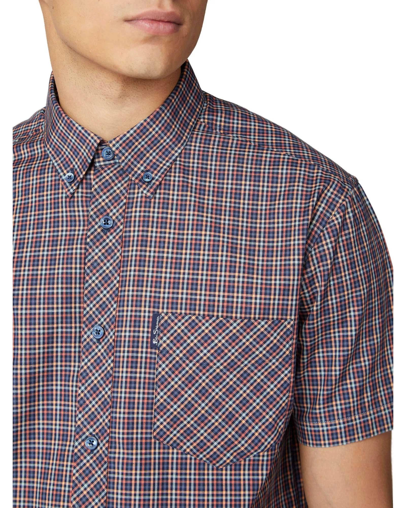 Short-Sleeve Mini Gingham Shirt - Peach sold by Ben Sherman product image thumbnail 3