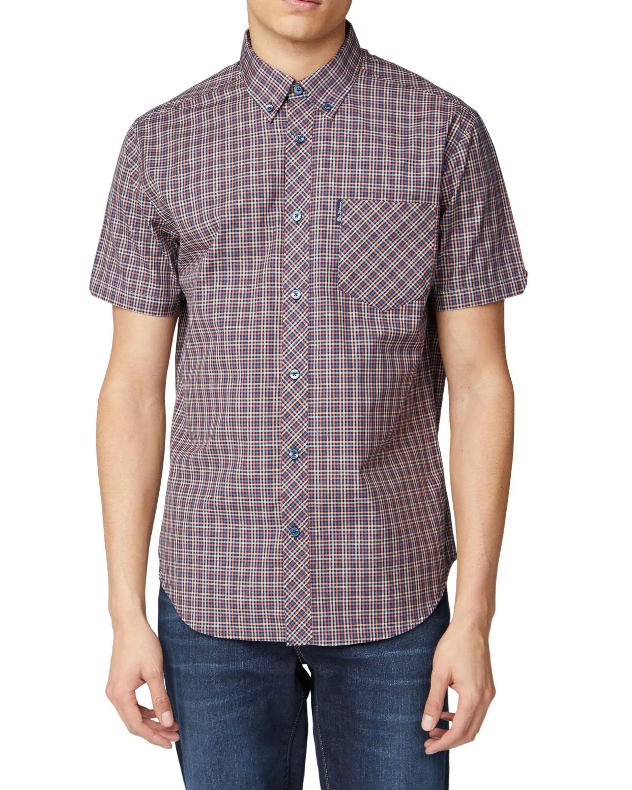 Short-Sleeve Mini Gingham Shirt - Peach sold by Ben Sherman