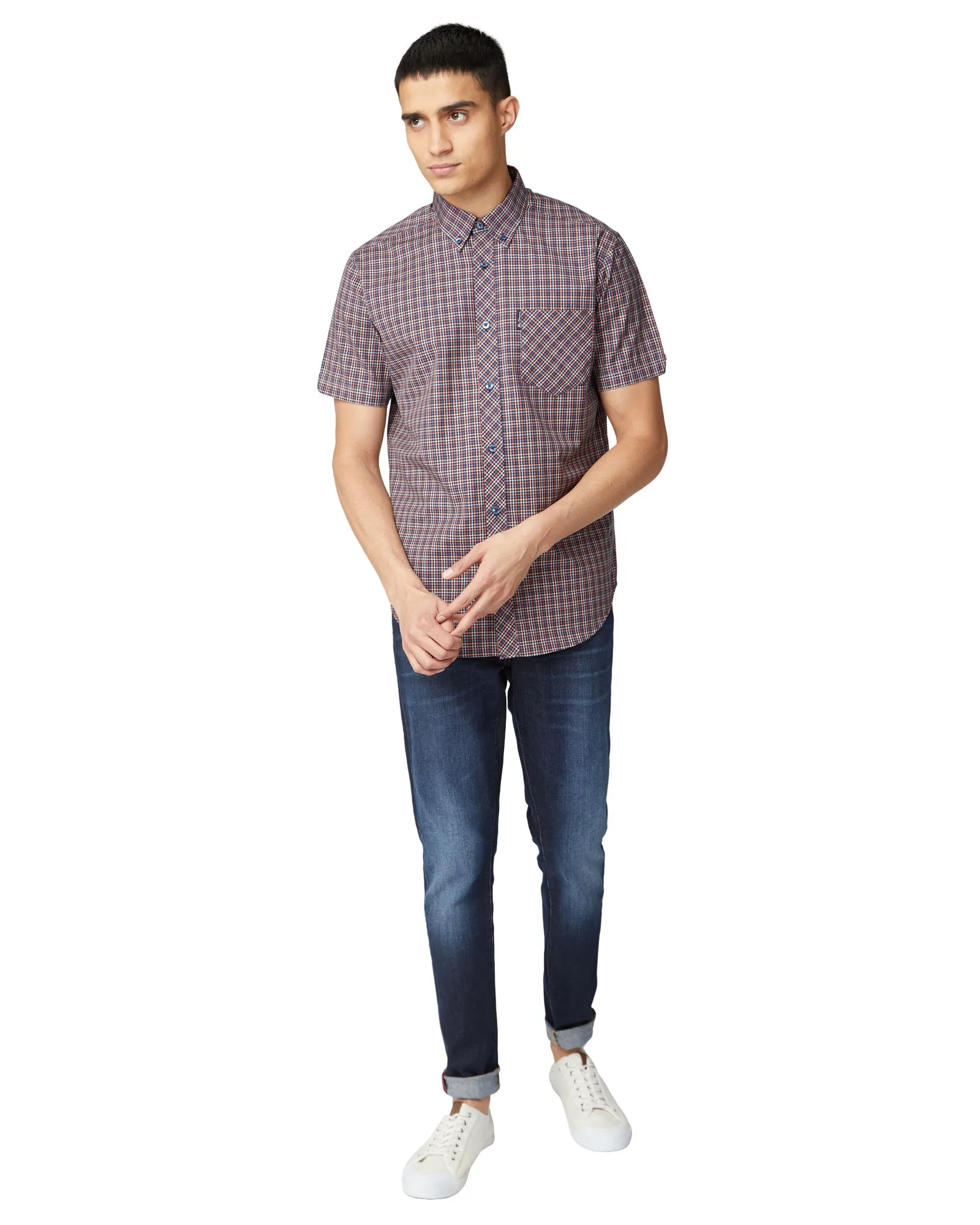 Short-Sleeve Mini Gingham Shirt - Peach sold by Ben Sherman product image thumbnail 4