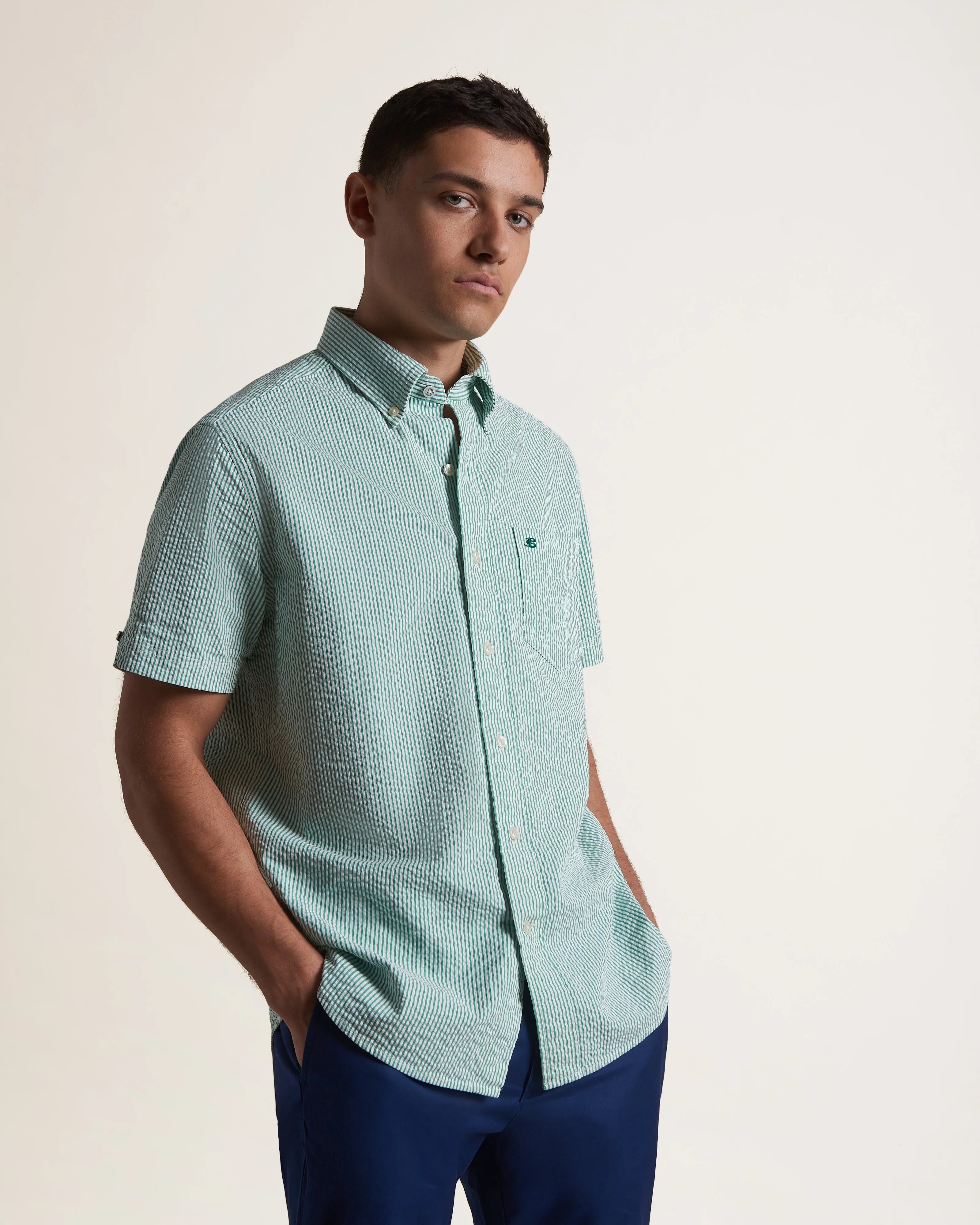 Seersucker Bengal Stripe Shirt - Green sold by Ben Sherman product image thumbnail 4