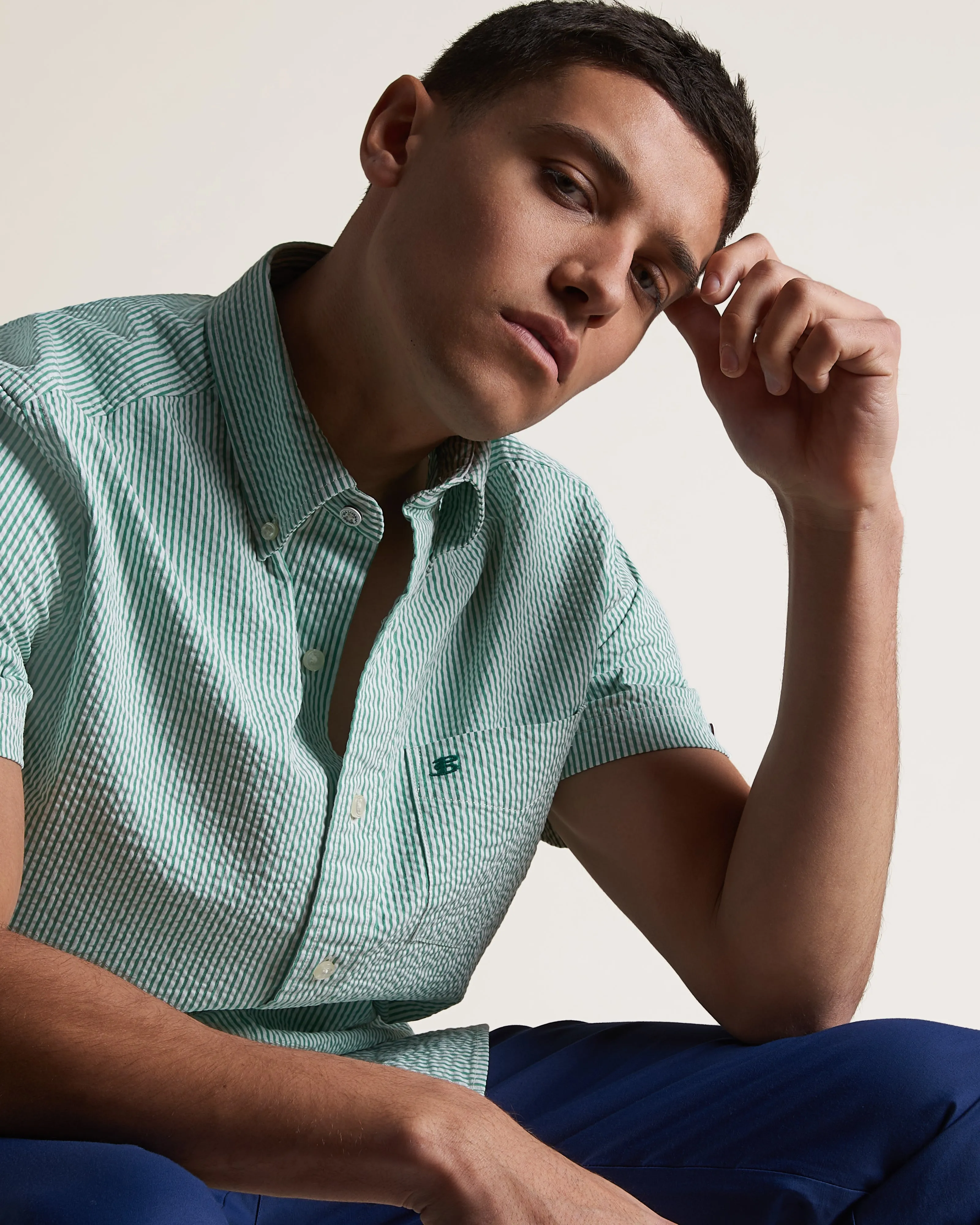 Seersucker Bengal Stripe Shirt - Green sold by Ben Sherman product image thumbnail 5