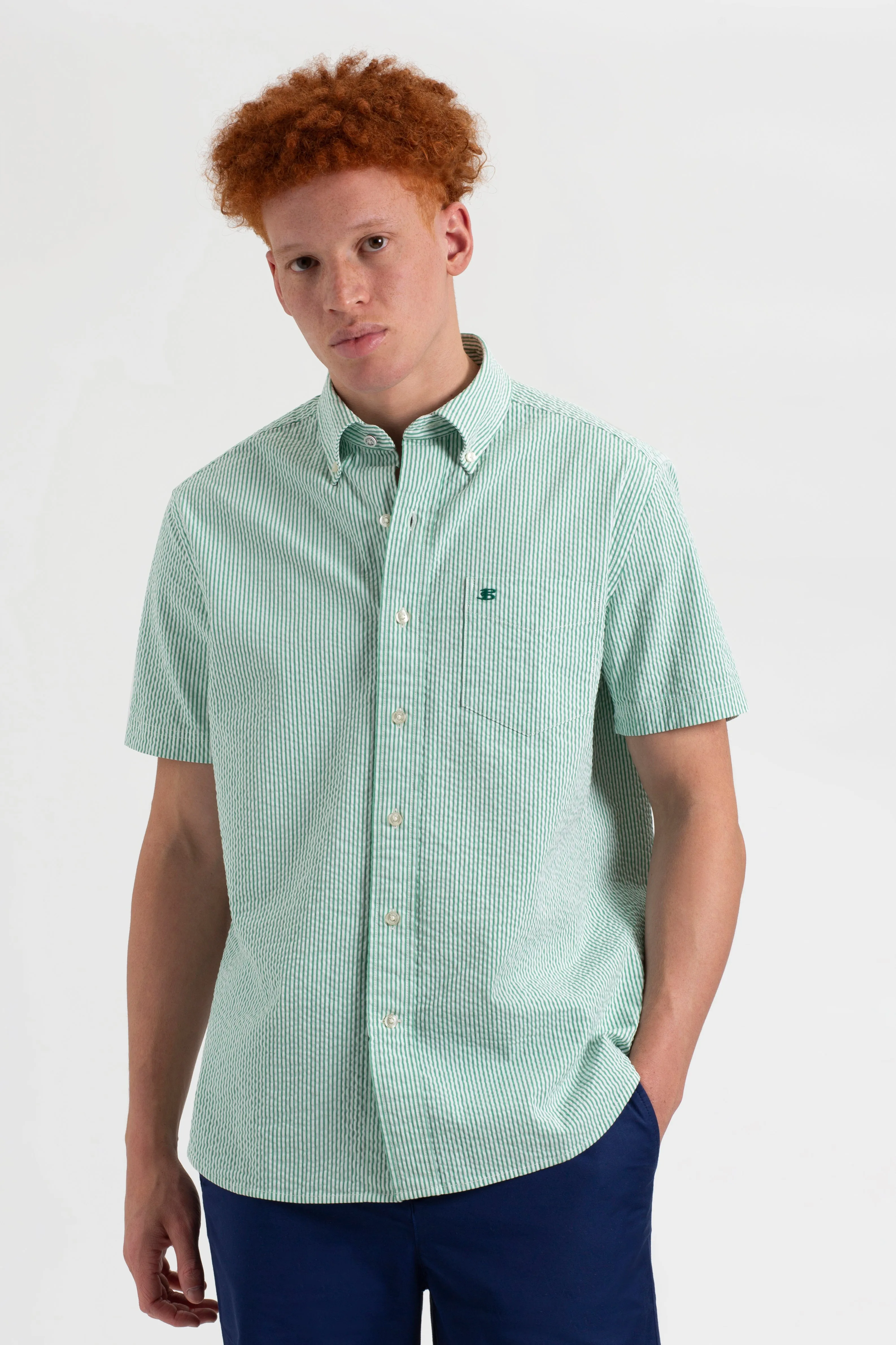 Seersucker Bengal Stripe Shirt - Green sold by Ben Sherman product image thumbnail 3